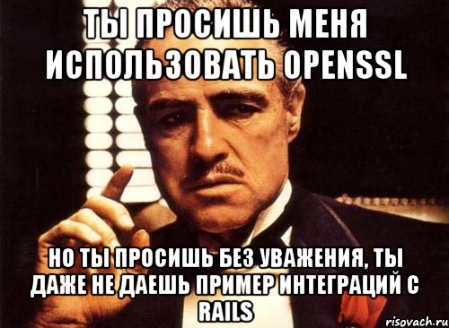 ты просишь меня использовать openssl но ты просишь без уважения, ты даже не даешь пример интеграций с rails, Мем крестный отец