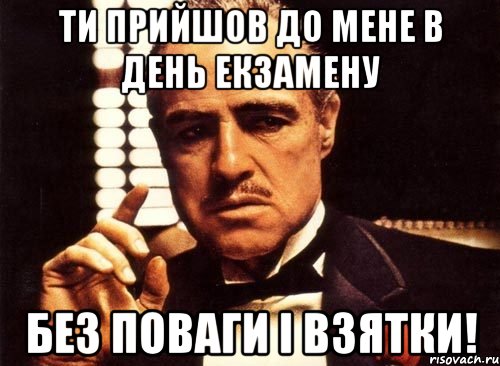 ТИ ПРИЙШОВ ДО МЕНЕ В ДЕНЬ ЕКЗАМЕНУ БЕЗ ПОВАГИ І ВЗЯТКИ!, Мем крестный отец