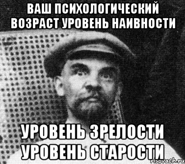 ВАШ ПСИХОЛОГИЧЕСКИЙ ВОЗРАСТ уровень наивности уровень зрелости уровень старости, Мем   Ленин удивлен