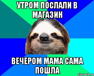 Утром послали в магазин Вечером мама сама пошла, Мем Ленивец