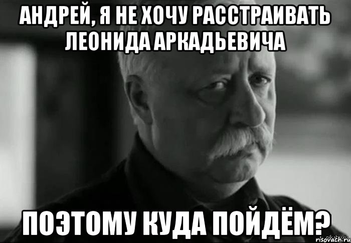 АНДРЕЙ, Я НЕ ХОЧУ РАССТРАИВАТЬ ЛЕОНИДА АРКАДЬЕВИЧА ПОЭТОМУ КУДА ПОЙДЁМ?, Мем Не расстраивай Леонида Аркадьевича