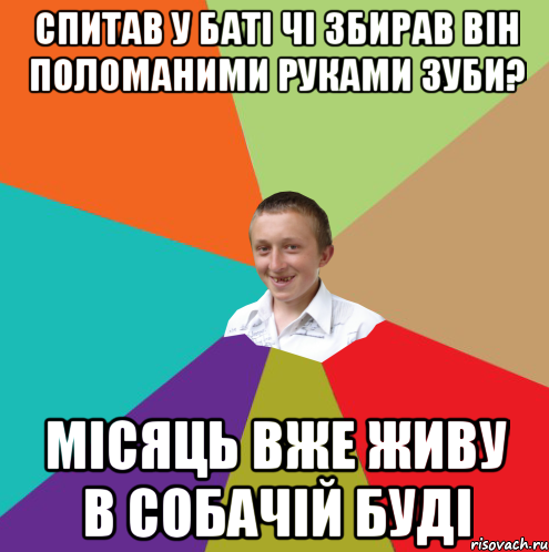 спитав у баті чі збирав він поломаними руками зуби? місяць вже живу в собачій буді