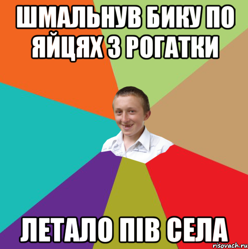 шмальнув бику по яйцях з рогатки летало пiв села, Мем  малый паца