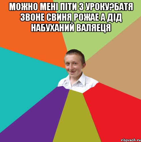 Можно мені піти з уроку?батя звоне свиня рожае а дід набуханий валяеця , Мем  малый паца