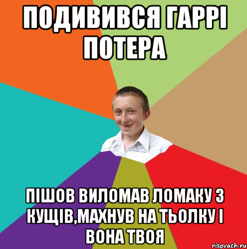 Подивився гаррі потера пішов виломав ломаку з кущів,махнув на тьолку і вона твоя, Мем  малый паца