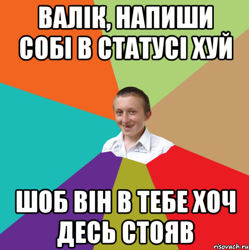 Валік, напиши собі в статусі хуй шоб він в тебе хоч десь стояв, Мем  малый паца