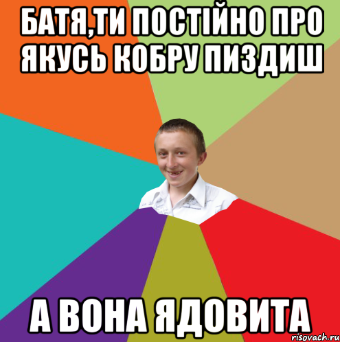 батя,ти постійно про якусь кобру пиздиш а вона ядовита, Мем  малый паца