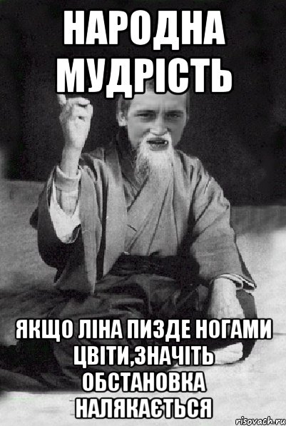 Народна мудрість Якщо Ліна пизде ногами цвіти,значіть обстановка налякається, Мем Мудрий паца