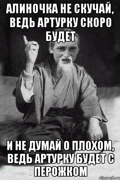 Алиночка не скучай, ведь Артурку скоро будет И не думай о плохом, ведь Артурку будет с перожком, Мем Мудрий паца