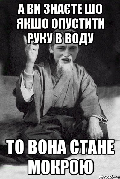 А ви знаєте шо якшо опустити руку в воду то вона стане мокрою, Мем Мудрий паца