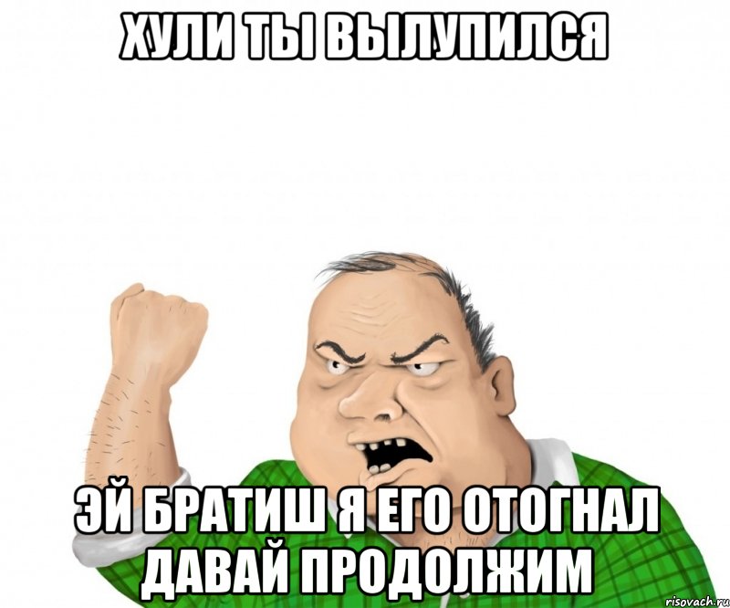 Хули ты вылупился эй братиш я его отогнал давай продолжим, Мем мужик