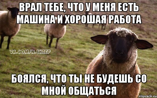 Врал тебе, что у меня есть машина и хорошая работа Боялся, что ты не будешь со мной общаться, Мем  Наивная Овца