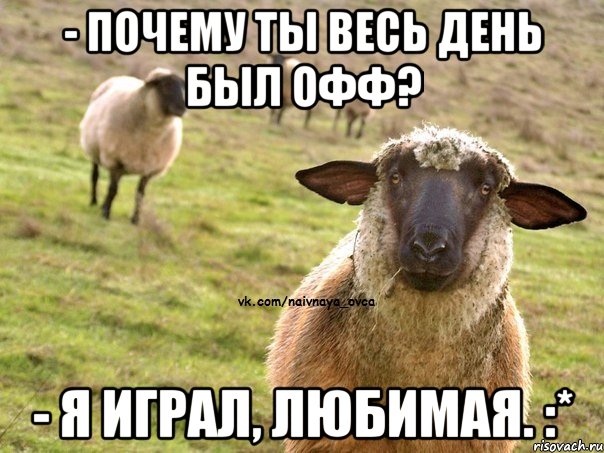 - Почему ты весь день был офф? - Я играл, любимая. :*, Мем  Наивная Овца