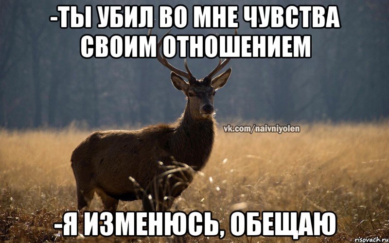 -ты убил во мне чувства своим отношением -я изменюсь, обещаю, Мем Наивный Олень vk2