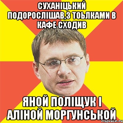 Суханіцький подорослішав,з тоьлками в кафе сходив Яной Поліщук і Аліной Моргунськой, Мем назаров