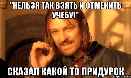 "Нельзя так взять и отменить учебу!" Сказал какой то придурок, Мем Нельзя просто так взять и (Боромир мем)