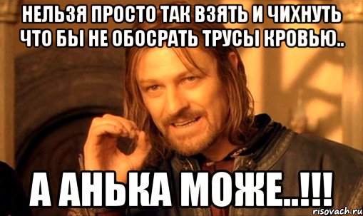 нельзя просто так взять и чихнуть что бы не обосрать трусы кровью.. а Анька може..!!!, Мем Нельзя просто так взять и (Боромир мем)