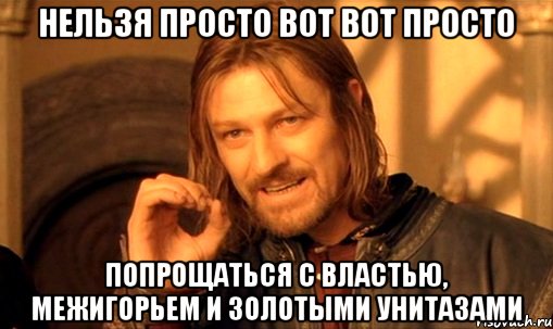 Нельзя просто вот вот просто Попрощаться с властью, Межигорьем и золотыми унитазами, Мем Нельзя просто так взять и (Боромир мем)