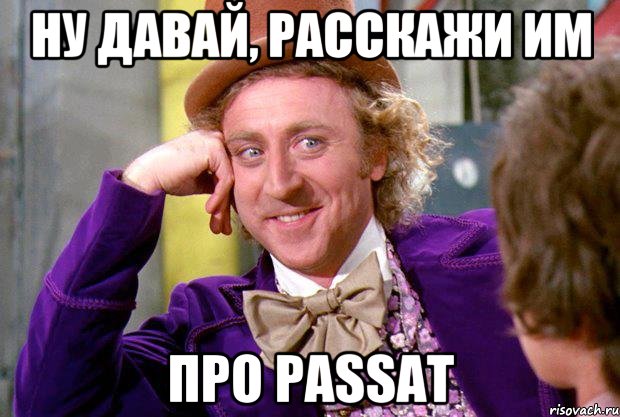 ну давай, расскажи им про Passat, Мем Ну давай расскажи (Вилли Вонка)