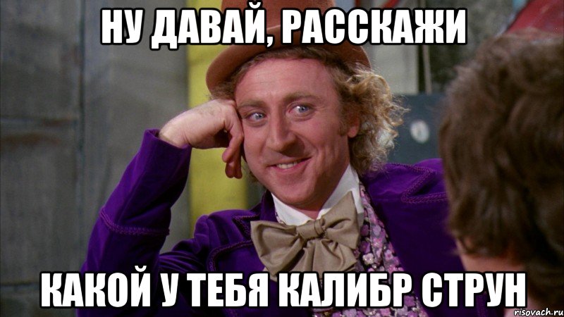 ну давай, расскажи какой у тебя калибр струн, Мем Ну давай расскажи (Вилли Вонка)