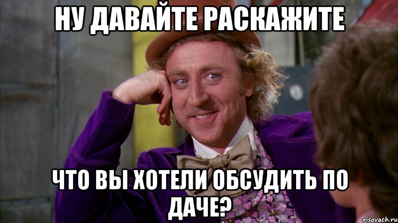 Ну давайте раскажите что вы хотели обсудить по даче?, Мем Ну давай расскажи (Вилли Вонка)