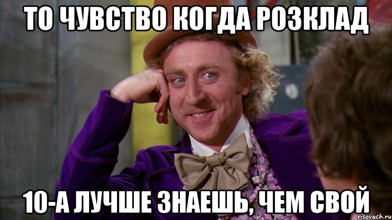 То чувство когда розклад 10-А лучше знаешь, чем свой, Мем Ну давай расскажи (Вилли Вонка)