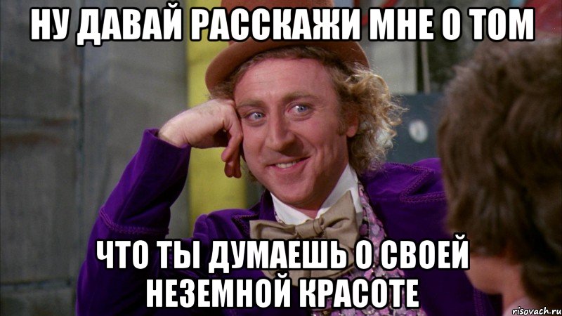 Ну давай расскажи мне о том что ты думаешь о своей неземной красоте, Мем Ну давай расскажи (Вилли Вонка)