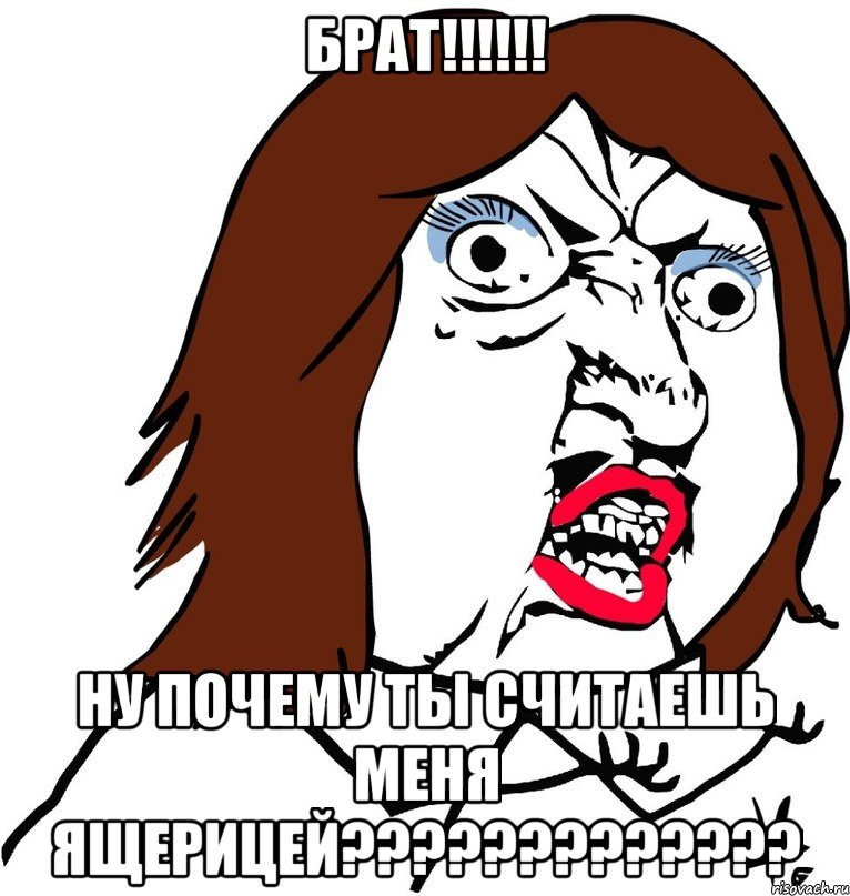 БРАТ!!!!!! НУ ПОЧЕМУ ТЫ СЧИТАЕШЬ МЕНЯ ЯЩЕРИЦЕЙ?????????????, Мем Ну почему (девушка)