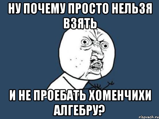 НУ ПОЧЕМУ ПРОСТО НЕЛЬЗЯ ВЗЯТЬ И НЕ ПРОЕБАТЬ ХОМЕНЧИХИ АЛГЕБРУ?, Мем Ну почему