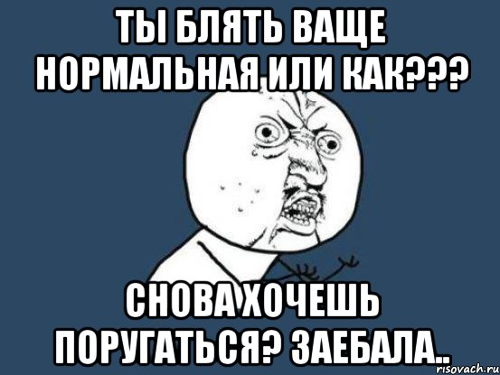 Ты блять ваще нормальная или как??? Снова хочешь поругаться? Заебала.., Мем Ну почему