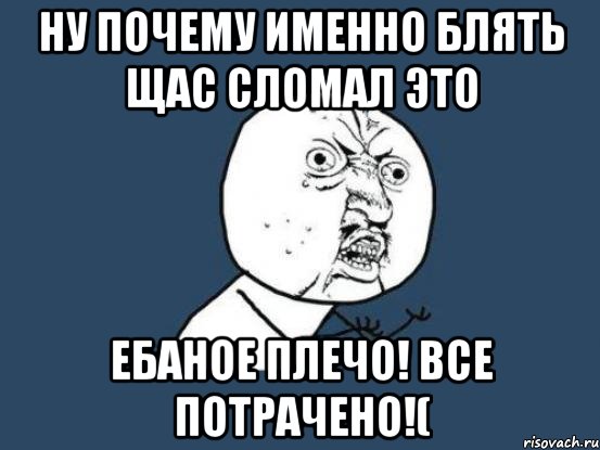 Ну почему именно блять щас сломал это ебаное плечо! Все потрачено!(, Мем Ну почему