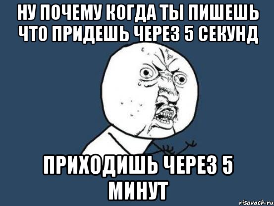 ну почему когда ты пишешь что придешь через 5 секунд приходишь через 5 минут, Мем Ну почему