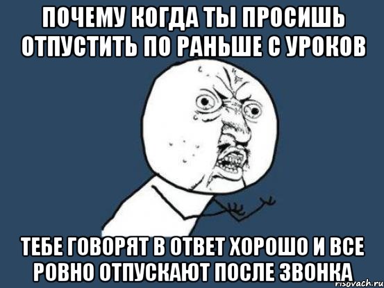 почему когда ты просишь отпустить по раньше с уроков тебе говорят в ответ хорошо и все ровно отпускают после звонка, Мем Ну почему