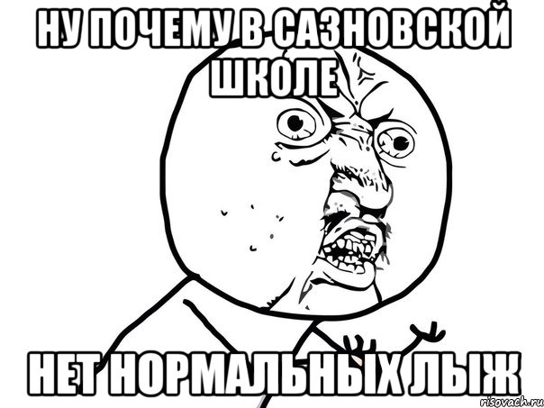 Ну почему в Сазновской школе нет нормальных лыж, Мем Ну почему (белый фон)