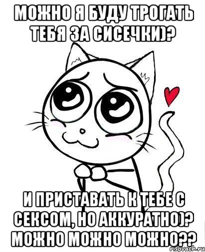 можно я буду трогать тебя за сисечки)? и приставать к тебе с сексом, но аккуратно)? можно можно можно??