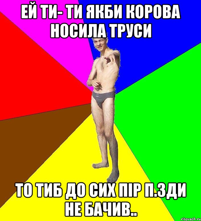 ей ти- ти якби корова носила труси то тиб до сих пір п.зди не бачив.., Мем  Среднестатистический задрот