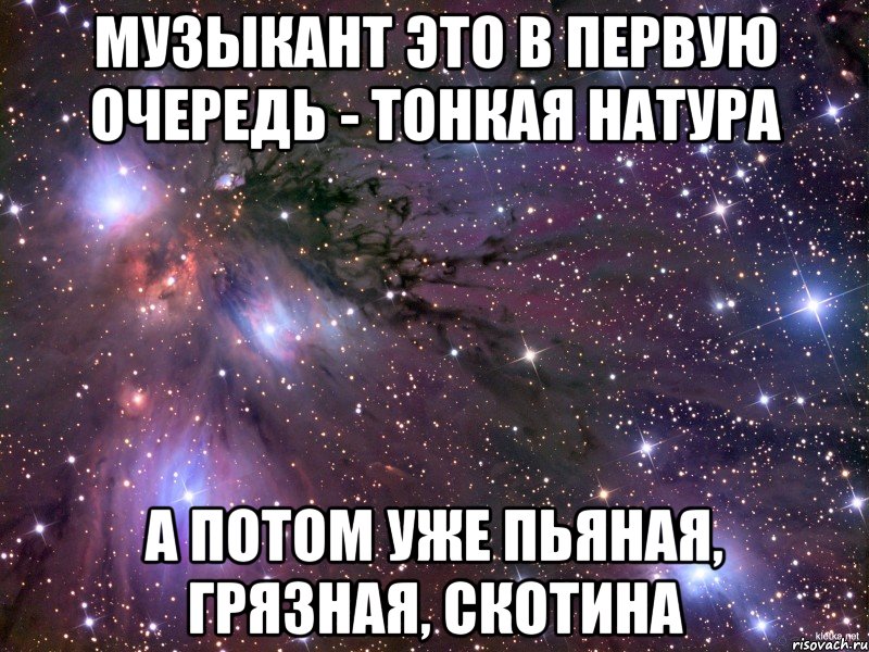 Музыкант это в первую очередь - тонкая натура а потом уже пьяная, грязная, скотина, Мем Космос