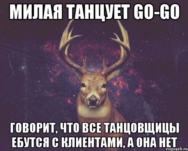 Милая танцует Go-Go говорит, что все танцовщицы ебутся с клиентами, а она нет, Мем  олень наивный