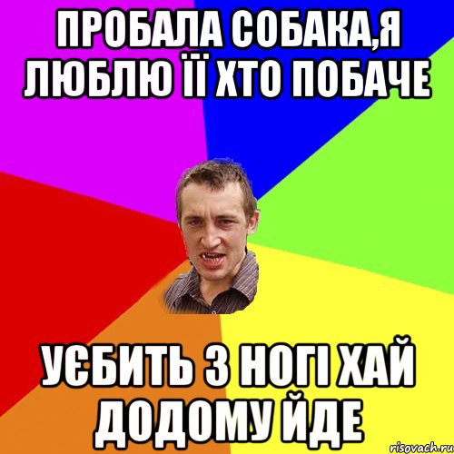 ПРОБАЛА СОБАКА,Я ЛЮБЛЮ ЇЇ ХТО ПОБАЧЕ УЄБИТЬ З НОГІ ХАЙ ДОДОМУ ЙДЕ, Мем Чоткий паца