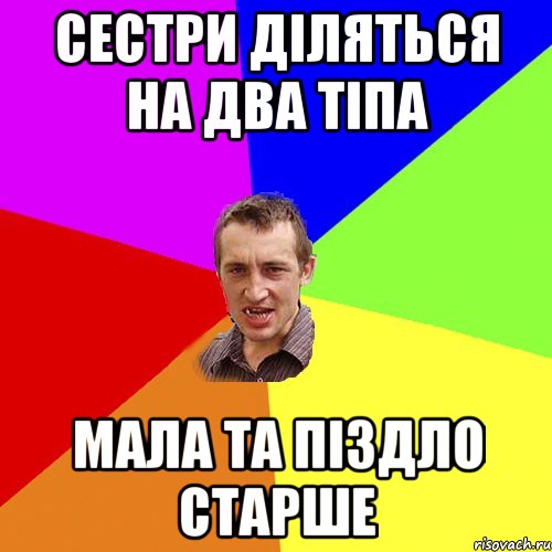 СЕСТРИ ДІЛЯТЬСЯ НА ДВА ТІПА МАЛА ТА ПІЗДЛО СТАРШЕ, Мем Чоткий паца