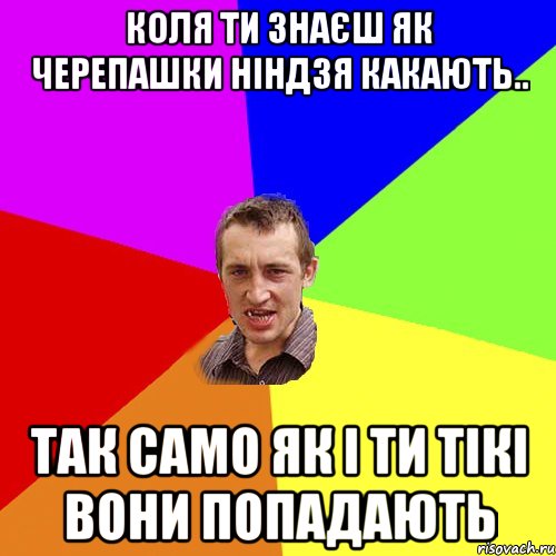 коля ти знаєш як черепашки ніндзя какають.. так само як і ти тікі вони попадають, Мем Чоткий паца