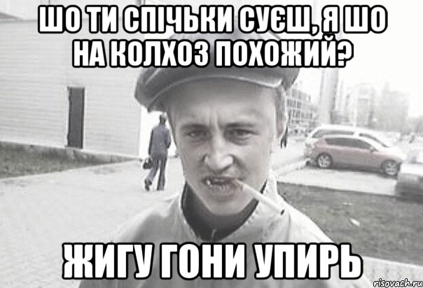 ШО ТИ СПІЧЬКИ СУЄШ, Я ШО НА КОЛХОЗ ПОХОЖИЙ? ЖИГУ ГОНИ УПИРЬ, Мем Пацанська философия