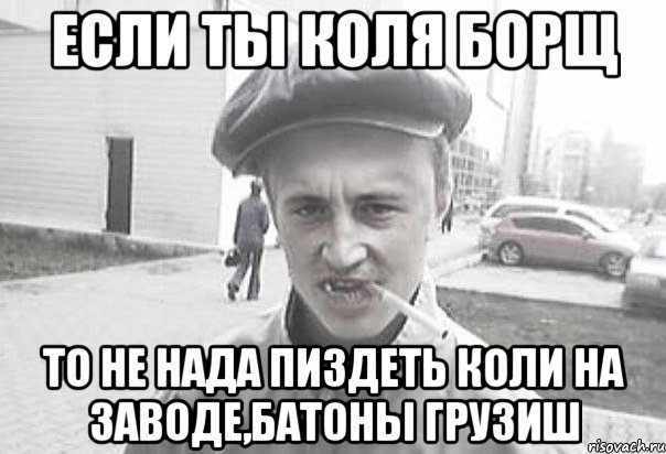 Если ты коля борщ То не нада пиздеть коли на заводе,батоны грузиш, Мем Пацанська философия