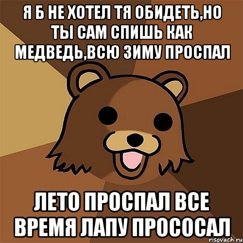 я б не хотел тя обидеть,но ты сам спишь как медведь,всю зиму проспал лето проспал все время лапу прососал, Мем Педобир