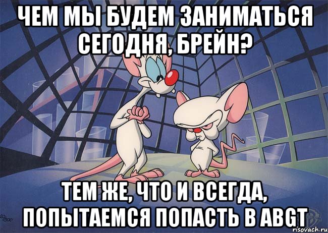 Чем мы будем заниматься сегодня, Брейн? Тем же, что и всегда, попытаемся попасть в ABGT, Мем ПИНКИ И БРЕЙН