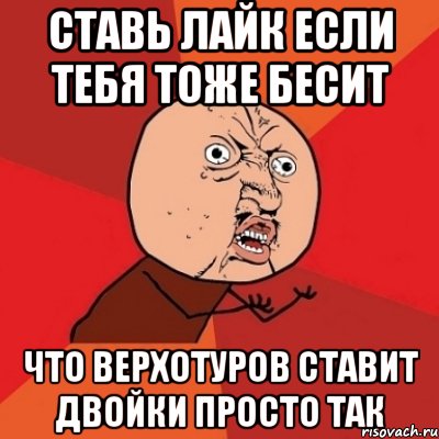 ставь лайк если тебя тоже бесит что верхотуров ставит двойки просто так, Мем Почему