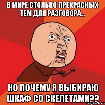 В мире столько прекрасных тем для разговора... Но почему я выбираю шкаф со скелетами??, Мем Почему