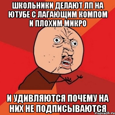 Школьники делают лп на ютубе с лагающим компом и плохим микро И удивляются почему на них не подписываются, Мем Почему