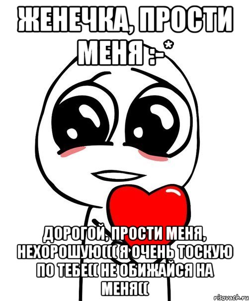 Женечка, Прости меня :-* Дорогой, Прости меня, нехорошую((( я очень тоскую по тебе(( не обижайся на меня((, Мем  Я тебя люблю