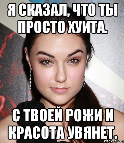 Я сказал, что ты просто хуита. C твоей рожи и красота увянет., Мем  Саша Грей улыбается